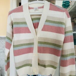 Abercrombie Kids Striped Cardigan in Cream, Pink, and Green